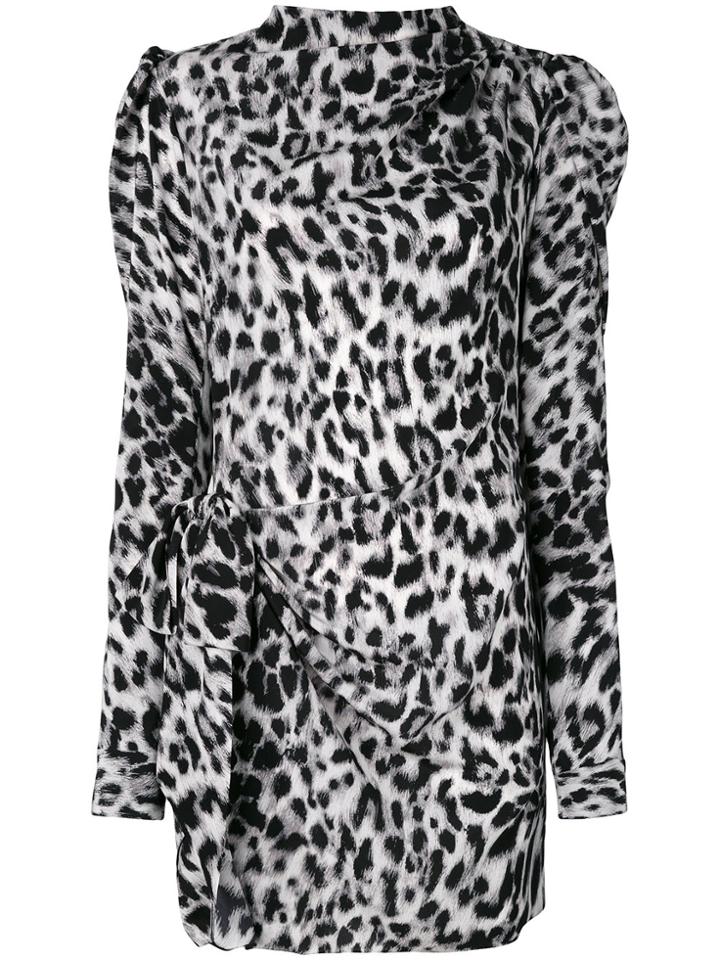 Saint Laurent Asymmetric Leopard Print Dress - Grey