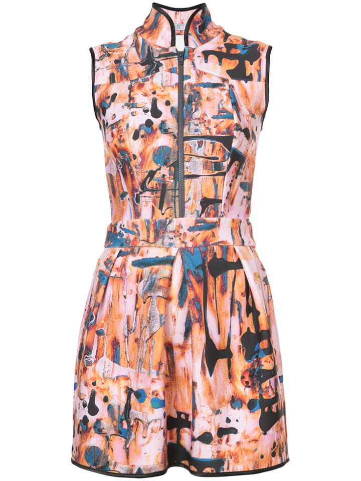 Patbo Brushstroke Mandarin Mini Dress - Pink & Purple