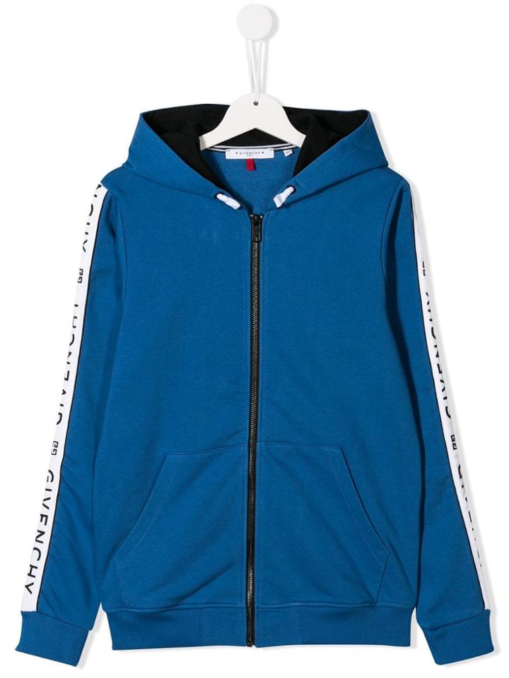 Givenchy Kids Logo Side Stripe Hoodie - Blue