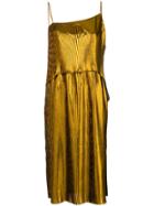Cédric Charlier Asymmetric Neck Pleated Dress - Metallic