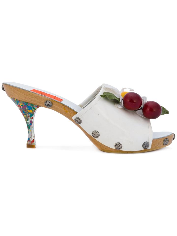 Christian Lacroix Vintage Summer Daisy & Cherry Mules - White