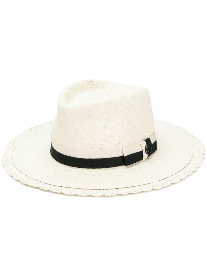 Maison Michel Ribbon Boater Hat - Nude & Neutrals