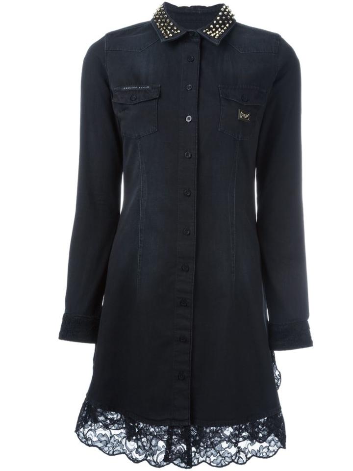 Philipp Plein 'overexposed' Denim Dress, Women's, Size: Small, Black, Cotton