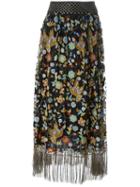 Alice+olivia Embroidered Fringed Skirt, Women's, Size: 2, Black, Polyester/spandex/elastane/silk