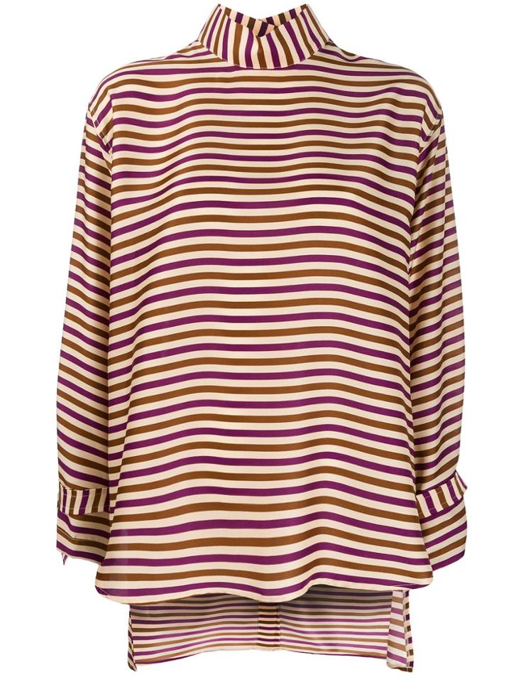 Jejia Back Buttoned Striped Blouse - Neutrals