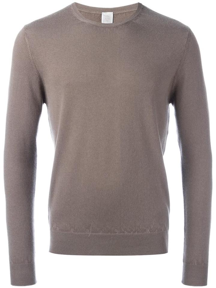 Eleventy Crew Neck Slim-fit Jumper, Men's, Size: Small, Brown, Cashmere