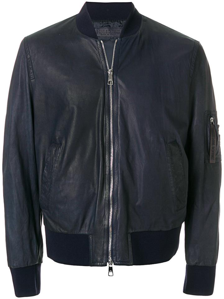 Neil Barrett Leather Bomber Jacket - Blue