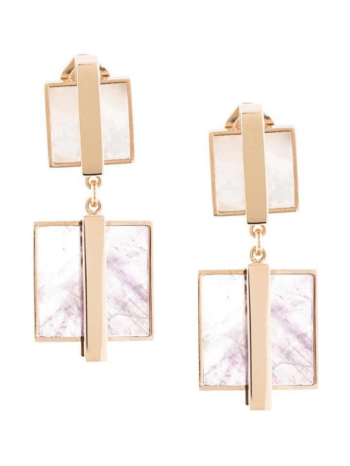 Crystalline Shell & Flourite Clip-on Earrings - Purple
