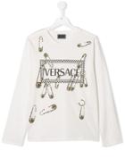 Young Versace Medusa Pins Print Top - White