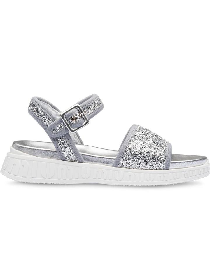 Miu Miu Miu Run Glitter Sandals - Silver