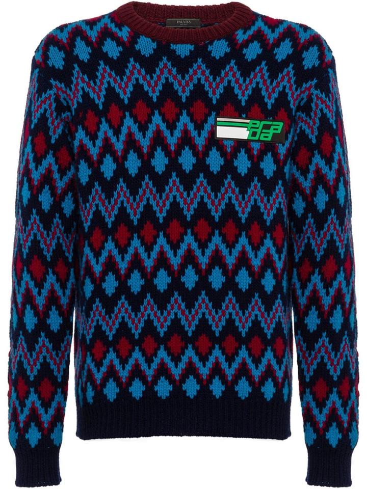 Prada Jacquard Chevron Sweater - Blue