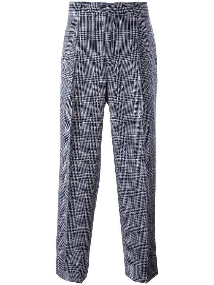 E. Tautz Plaid Pleated Tapered Trousers, Men's, Size: 30, Blue, Wool/silk/viscose