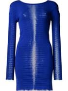 Issey Miyake Frayed Edge Striped Top, Women's, Size: 2, Blue, Cotton/nylon/polyurethane