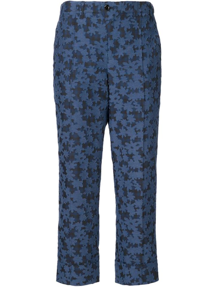 Julien David Floral Cropped Trousers - Blue