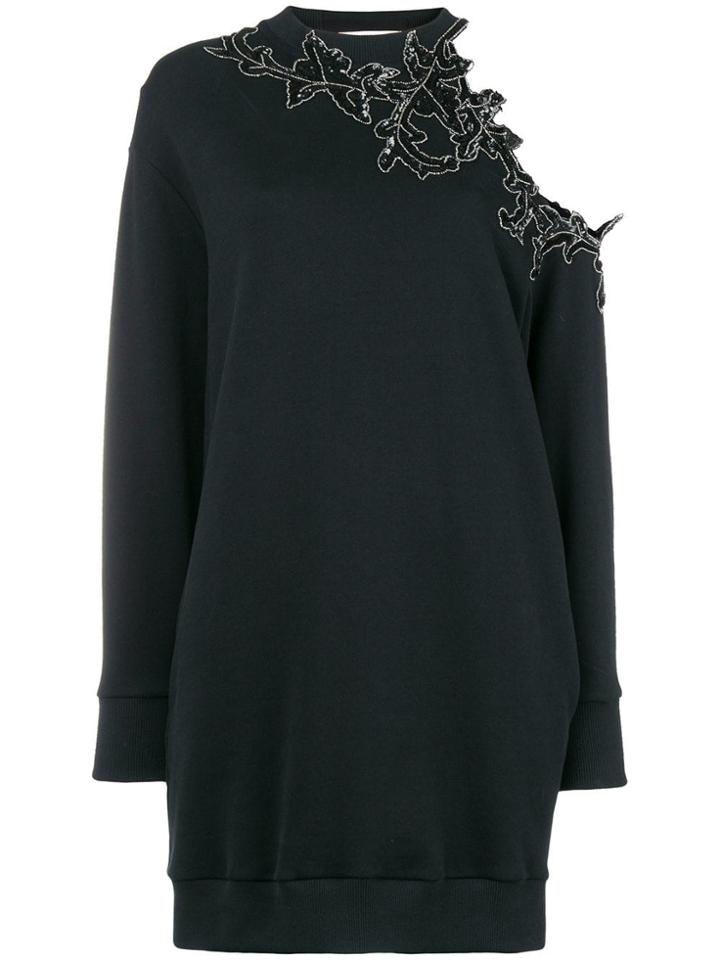 Christopher Kane Sequin Flower Cut Out Hoodie Dress - Black