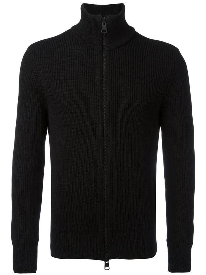 Ami Paris Fisherman Rib Zipped Cardigan - Black
