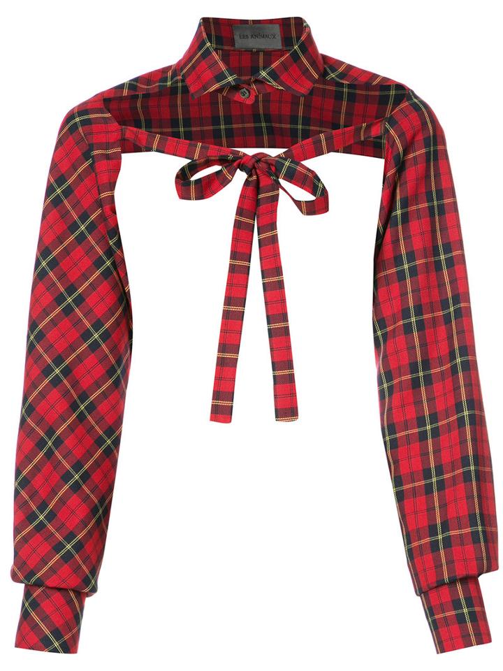 Les Animaux - Half Shirt With Ties Top - Women - Viscose/polyester - L, Red, Viscose/polyester