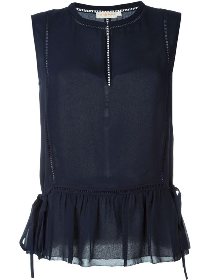 Tory Burch Peplum Keyhole Blouse, Women's, Size: 6, Blue, Silk/polyester