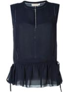 Tory Burch Peplum Keyhole Blouse, Women's, Size: 6, Blue, Silk/polyester