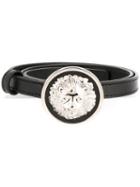Versus Logo Buckle Belt, Women's, Size: 65, Black, Leather/metal
