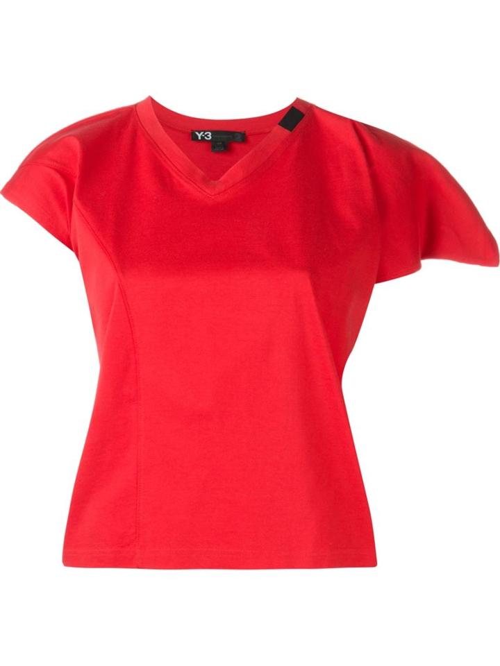 Y-3 Asymmetric Sleeves T-shirt, Women's, Size: M, Red, Cotton