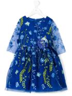 David Charles Kids - Embroidered Floral Dress - Kids - Polyester/acetate - 2 Yrs, Blue