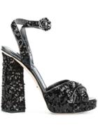 Dolce & Gabbana Sequin Platform Sandals - Black