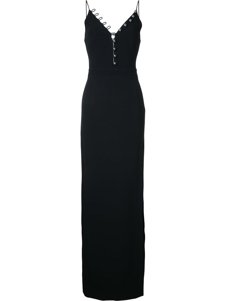 David Koma - Buttoned V-neck Long Dress - Women - Spandex/elastane/acetate/viscose - 10, Women's, Black, Spandex/elastane/acetate/viscose