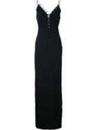 David Koma - Buttoned V-neck Long Dress - Women - Spandex/elastane/acetate/viscose - 10, Women's, Black, Spandex/elastane/acetate/viscose
