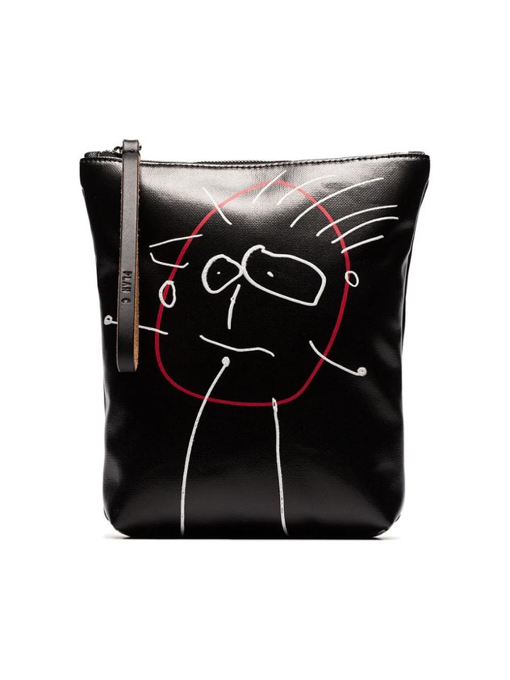 Plan C Black Sketch Painted Leather Clutch Bag