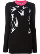 Mcq Alexander Mcqueen Swallow Intarsia Jumper, Women's, Size: Large, Black, Polyester/wool