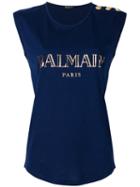Balmain - Logo Button Detail Top - Women - Cotton - 40, Blue, Cotton