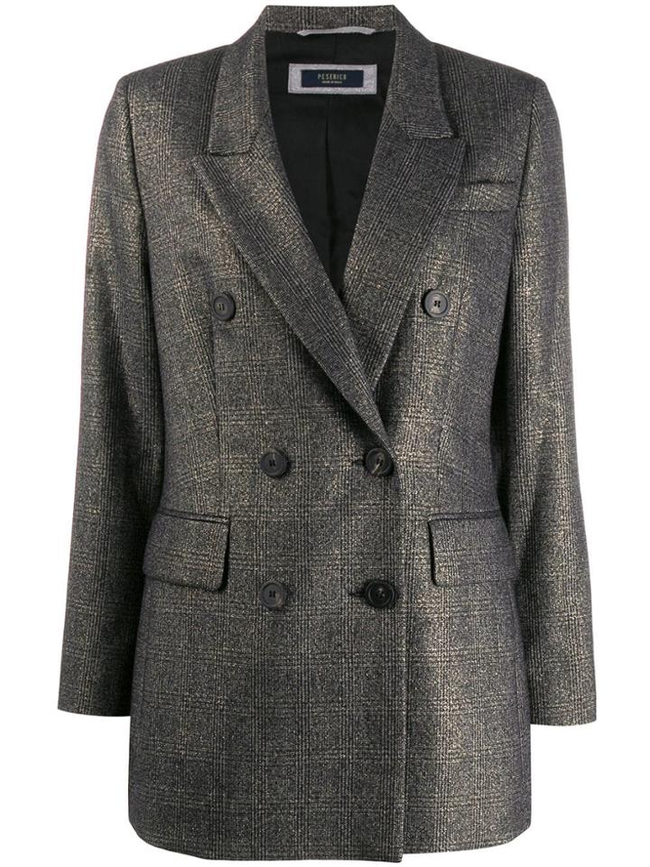 Peserico Check Print Double-breasted Jacket - Black