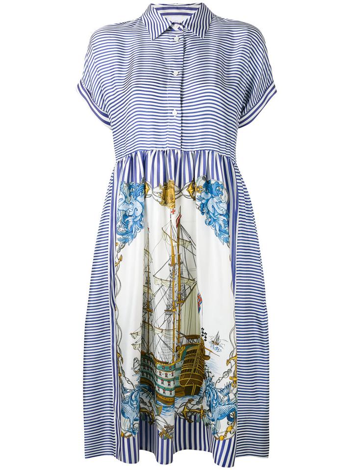P.a.r.o.s.h. - Striped Pirate Ship Shirt Dress - Women - Silk - Xs, White, Silk