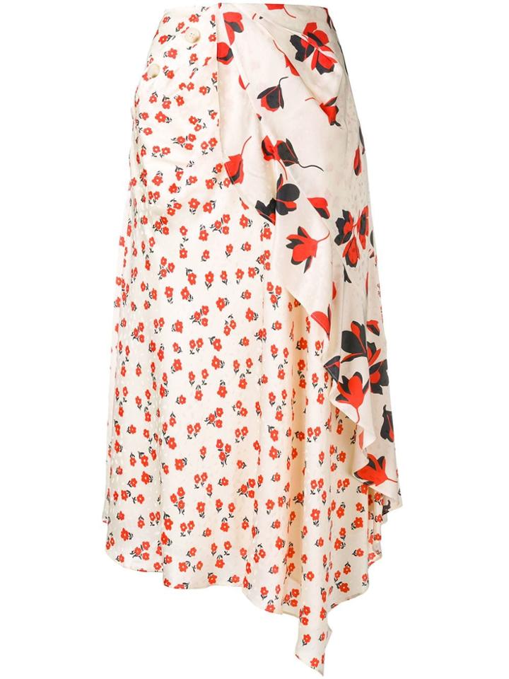 Self-portrait Floral Asymmetric Skirt - White