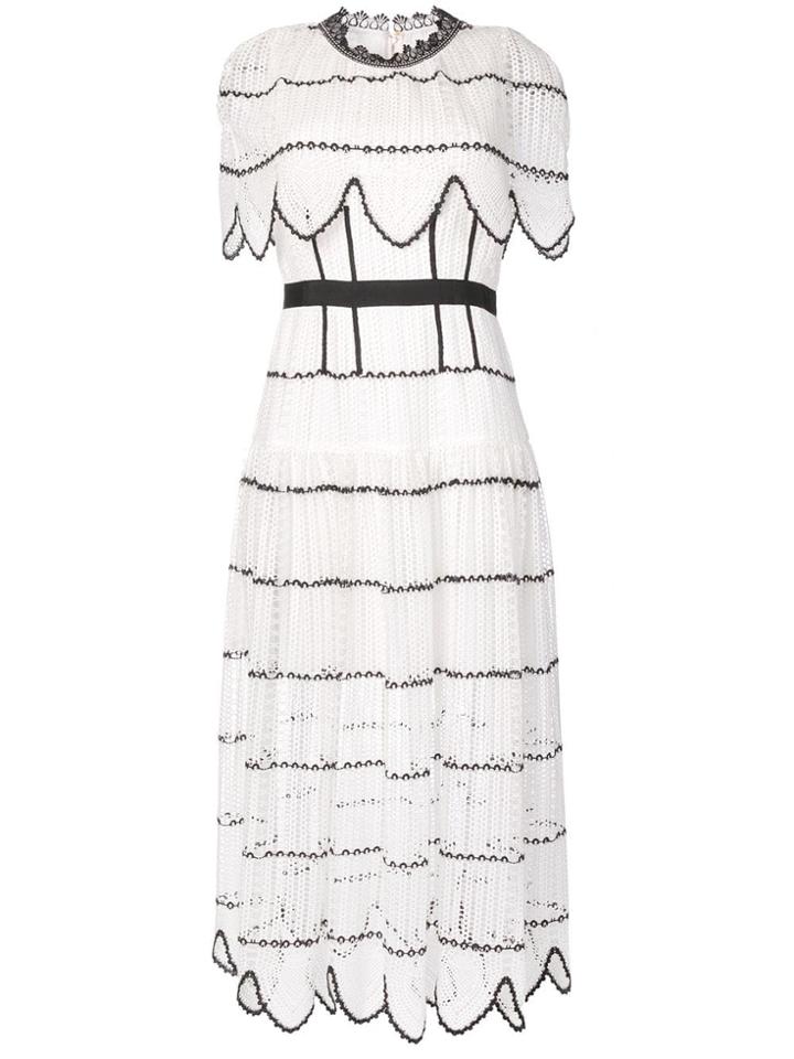 Self-portrait Crochet Scallop Cape Dress - White