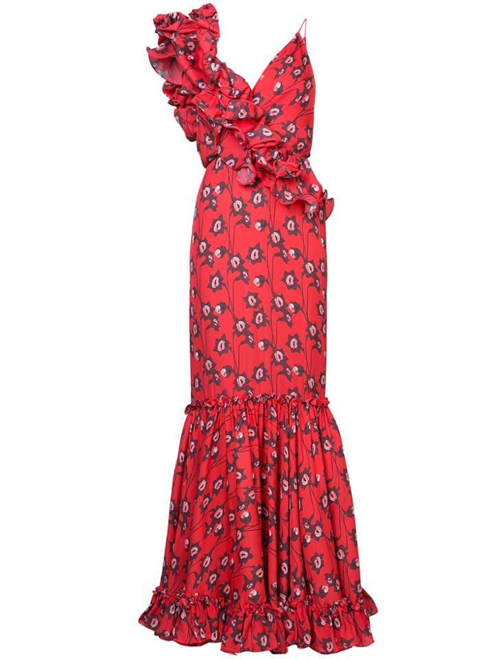 Johanna Ortiz Floral Ruffle Maxi Dress - Red