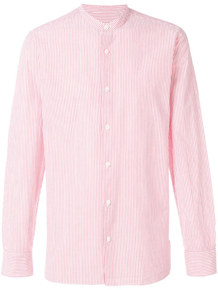 Z Zegna Striped Collarless Shirt - Red