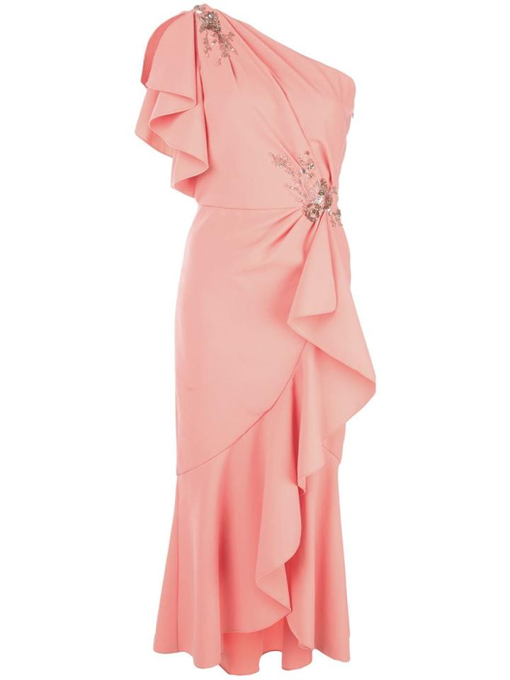 Marchesa Notte Beaded Floral One-shoulder Dress - Pink