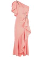 Marchesa Notte Beaded Floral One-shoulder Dress - Pink