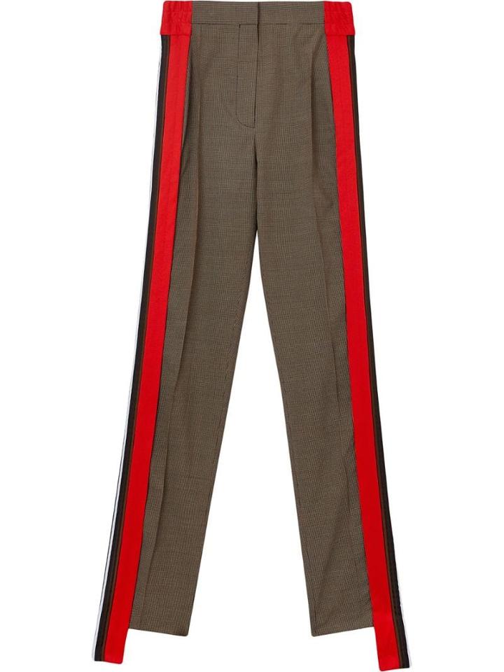 Burberry Stripe Detail Wool Cotton Tailored Trousers - Neutrals