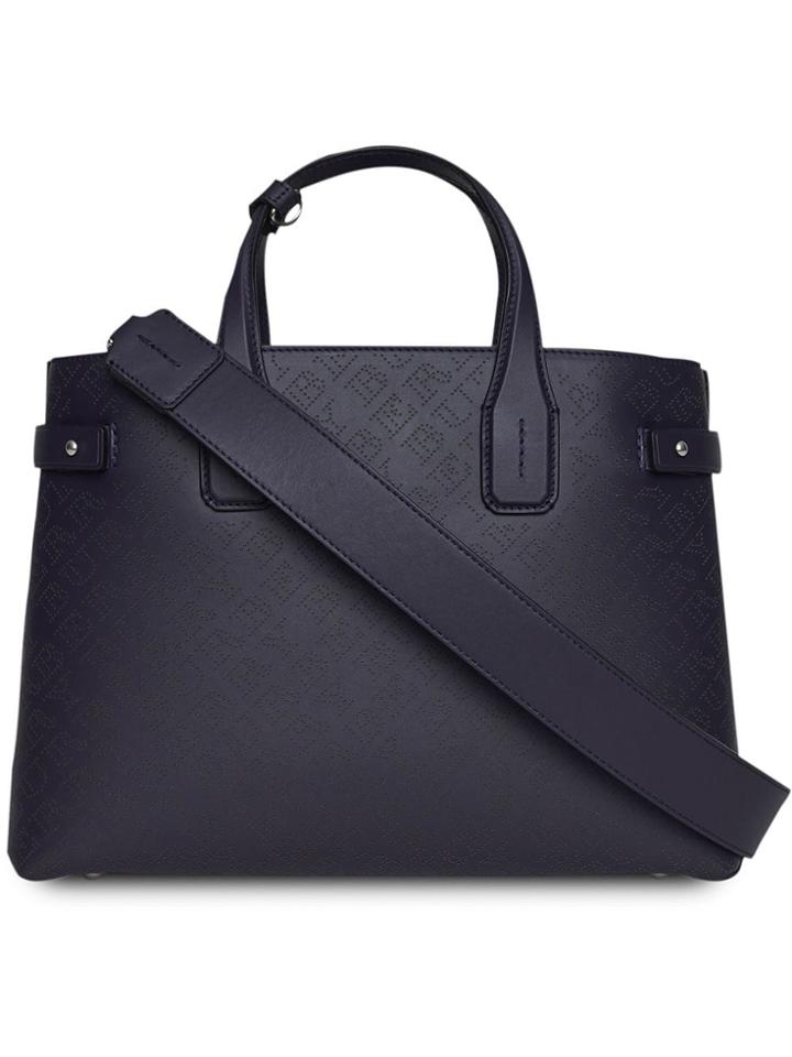 Burberry The Medium Banner In Perforated Logo Leather - Blue