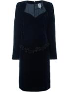 Emanuel Ungaro Vintage Ruffled Trim Velvet Dress, Women's, Size: 42, Blue