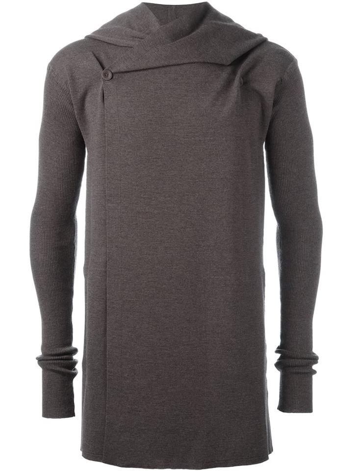 Rick Owens Hooded Cardigan, Men's, Size: Large, Brown, Virgin Wool