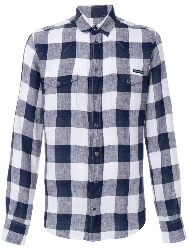 Dolce & Gabbana Checked Snap Fastened Shirt - Blue
