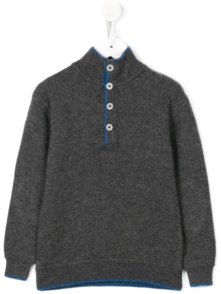 Cashmirino Button Placket Knitted Jumper, Boy's, Size: 10 Yrs, Grey