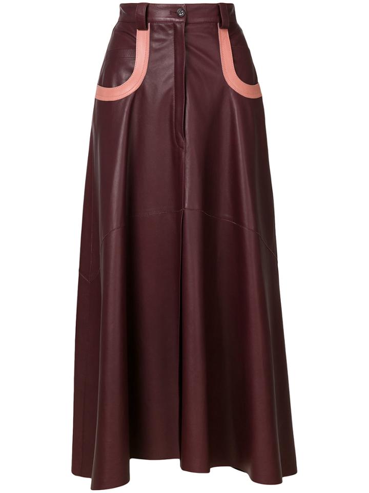 Nina Ricci Contrast Detail Leather Skirt - Red