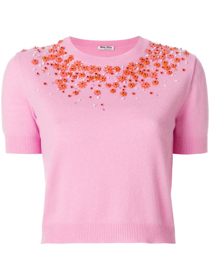 Miu Miu Embellished Knitted Sweater - Pink & Purple
