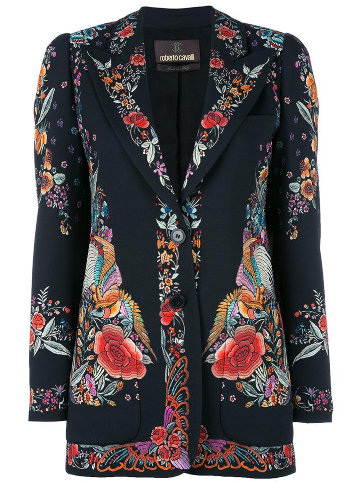 Roberto Cavalli Floral Print Blazer, Women's, Size: 38, Black, Viscose/spandex/elastane