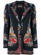 Roberto Cavalli Floral Print Blazer, Women's, Size: 38, Black, Viscose/spandex/elastane